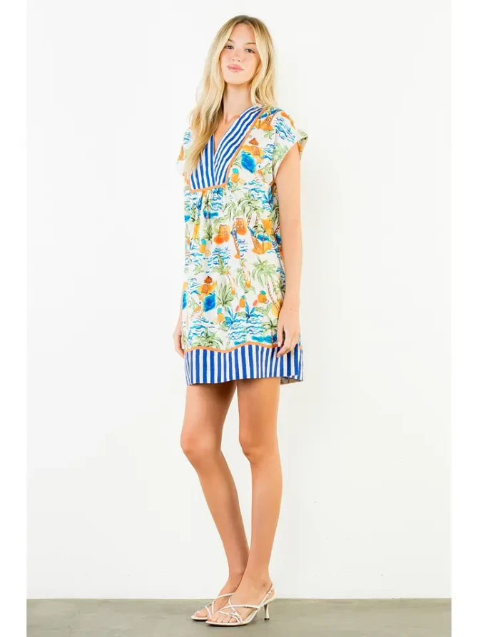 THML Women's Tropical Print V-Neck Dress - White