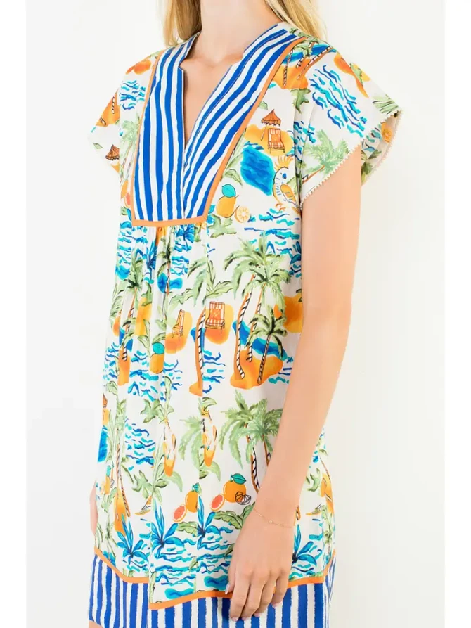 THML Women's Tropical Print V-Neck Dress - White