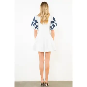 THML Women's Puff Sleeve Short Dress - White