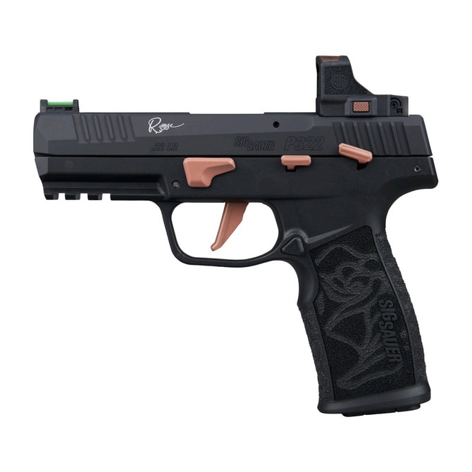 Sig Sauer P322 Rose .22 LR 4" Bbl Romeo-RS Compact Fiber Optic Sight SAO Polymer Grip Black Pistol w/(3) 20rd Poly Mags & Savior Bag