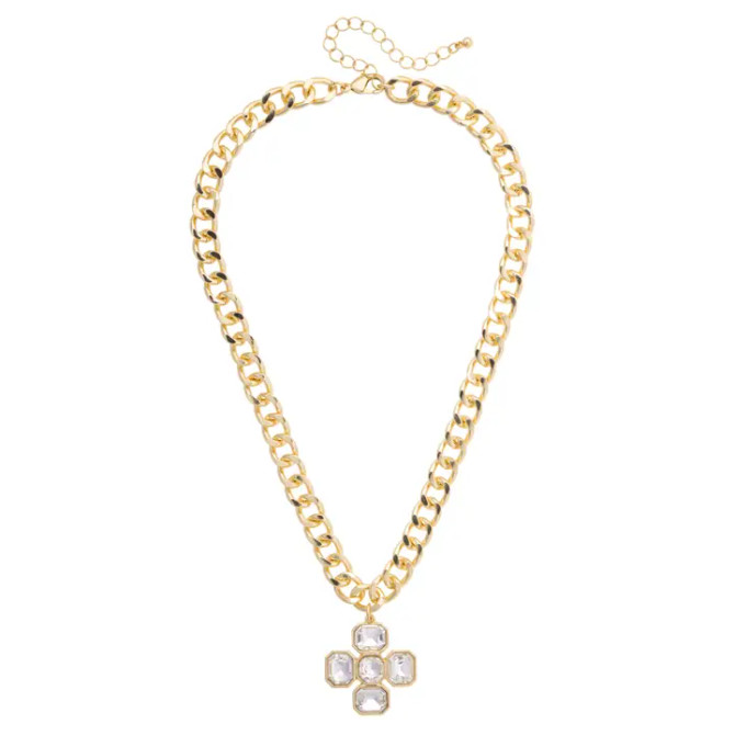 Canvas Laurel Rhinestone Cross Linked Necklace - Shiny Gold