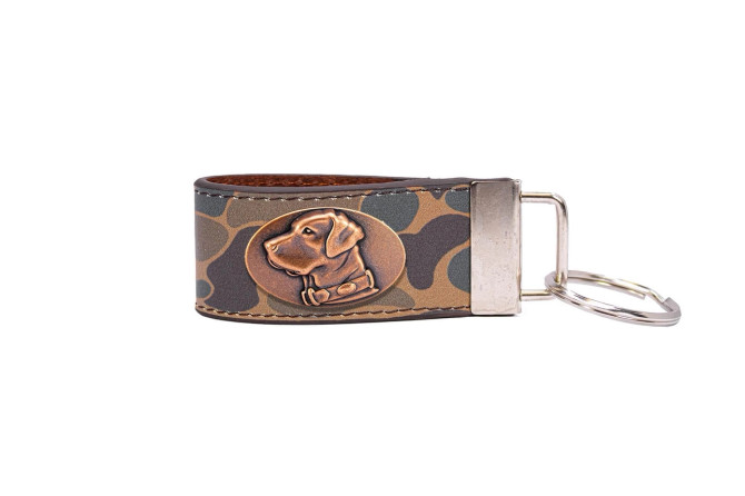Zep-Pro Lab Hunting Old School Camo Leather Loop Keychain - Brown/Tan