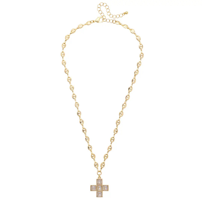 Canvas Theodora Rhinestone Cross Necklace - Shiny Gold