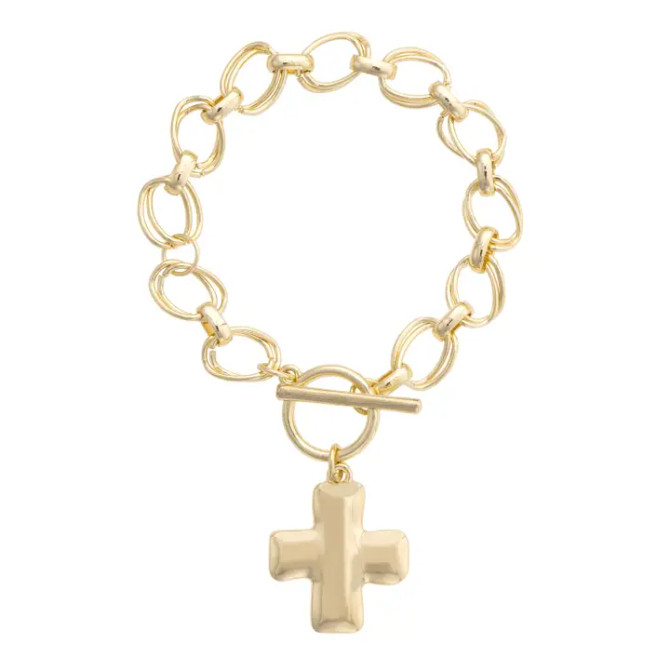 Canvas Elise Hammered Cross Toggle Bracelet - Shiny Gold