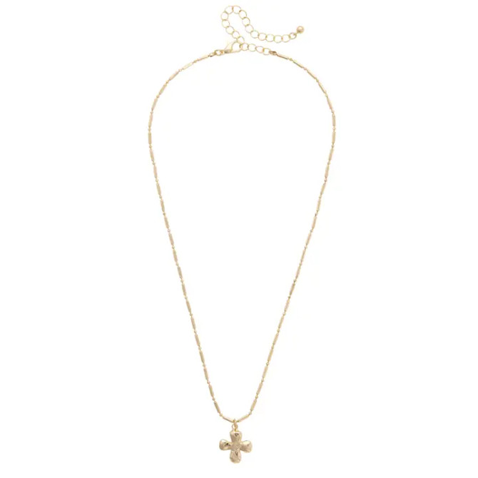Canvas Camila Hammered Cross Necklace - Shiny Gold