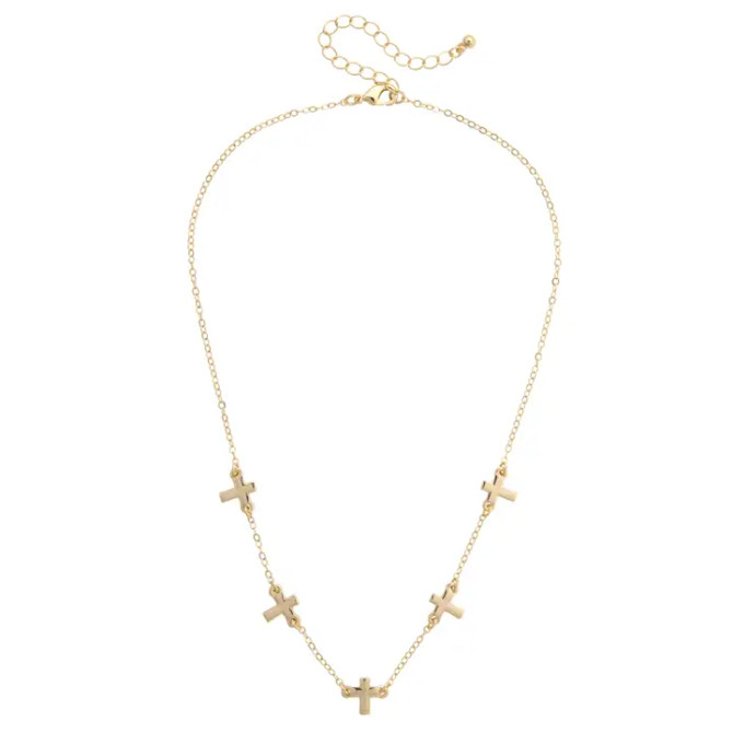 Canvas Sarah Tiny Cross Charm Necklace - Shiny Gold