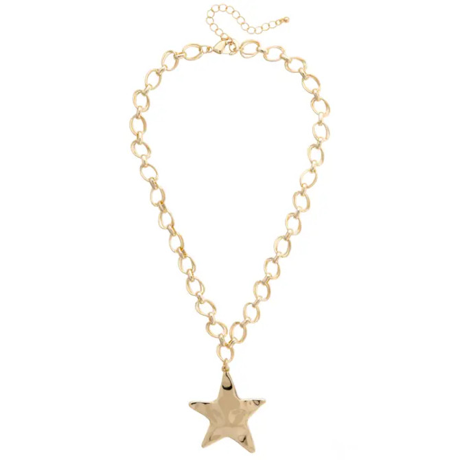 Canvas Elise Hammered Star Cable Chain Necklace - Shiny Gold