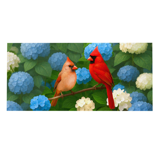 Evergreen Cardinal Couple Among Hydrangeas Sassafras Switch Mat