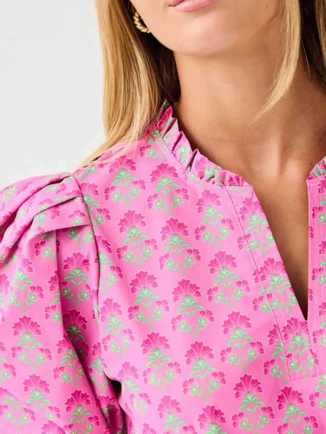 Mary Square Lainey Top - Deco Lilies Fuchsia