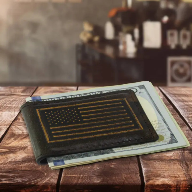 Zep-Pro American Flag Burnished Leather Money Clip