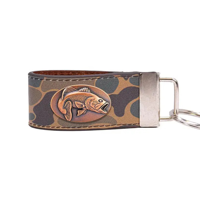 Zep-Pro Bass Fishing Old School Camo Leather Loop Keychain - Brown/Tan