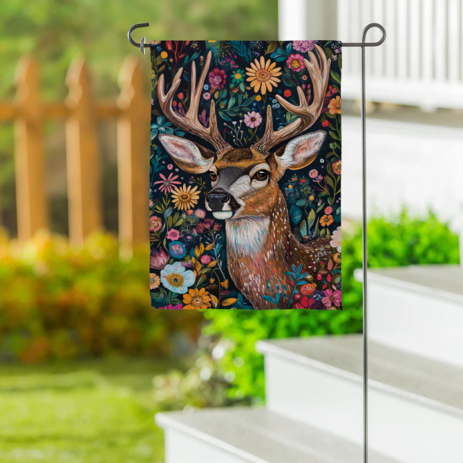Evergreen Forever Blooming Deer Suede Garden Flag