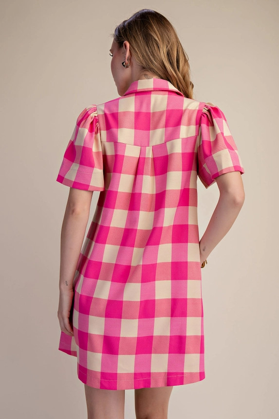 Glam Women's Checkered Mini Dress - Pink