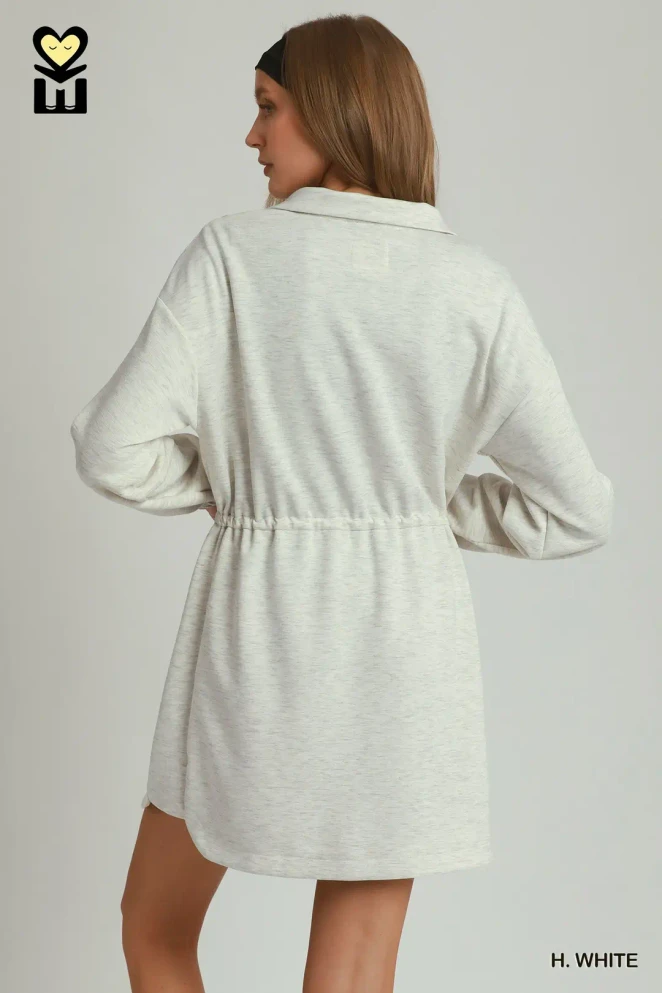 Umgee Women's Half Zip-Up Dress - Heathered White