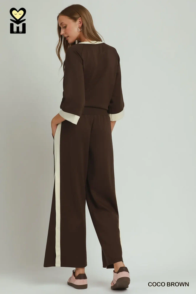 Umgee Women's Colorblock Straight Pants - Coco Brown