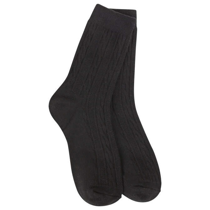 World's Softest Socks Women's Weekend Cable Mini Crew - Black