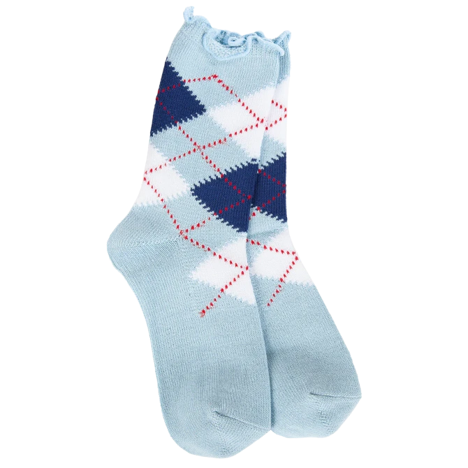 World's Softest Socks Women's Weekend Argyle Ruffle Mini Crew - Blue Argyle