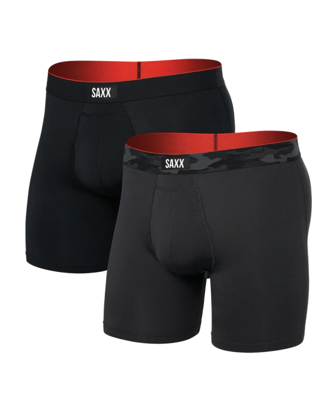 Saxx Men's Multi-Sport 6" Mesh Performance Boxer Brief - 2 Pack - Remote Camo Waistband/Black
