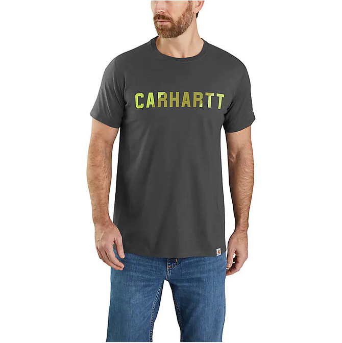 Carhartt Force Relaxed Fit Midweight Short-Sleeve Block Logo Graphic T-Shirt - Carbon Heather
