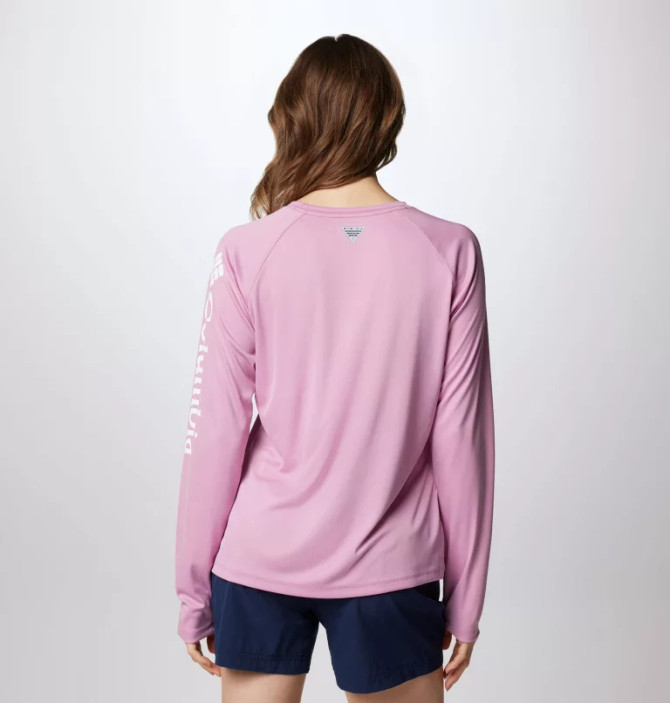 Columbia Women's PFG Tidal Tee II Long Sleeve Shirt- Minuet, Tiki Pink Logo