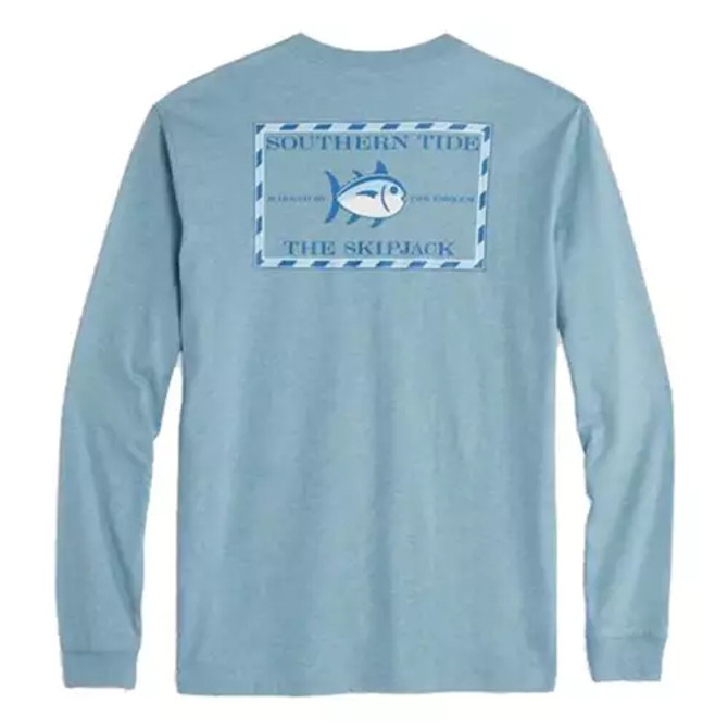 Southern tide Men's Long Sleeve Original Skipjack Tee- Heather Wake Blue