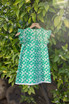Voy Girls Embroidered Ruffle Sleeve Self Tie Ribbon Dress - Green