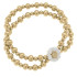 Canvas Gerber Daisy 2-Row Ball Bead Stretch Bracelet in Satin Gold