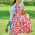 Anju Quilted Block-Printed Tote Bag with Travel Pouch - Orange Botanicals