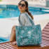 Anju Quilted Block-Printed Tote Bag with Travel Pouch - Teal Florals