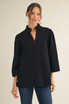 Jodifl Standing Collared Puff Shoulder Solid Top - Black Jodifl Standing Collared Puff Shoulder Solid Top - Black