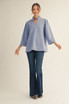Jodifl Standing Collared Puff Shoulder Solid Top - Blue Jodifl Standing Collared Puff Shoulder Solid Top - Blue