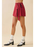 TCEC Wrap Front Braided Trim Detail Self Tie Skort - Crimson