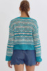 Entro Women's Aqua Long Sleeve Crochet Knit Top