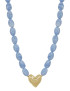 What's Hot Light Blue Acrylic Oval Beaded with Gold Heart Necklace