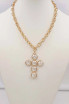 What's Hot Gold Chain with Coin Pearl Cross Charm Necklace