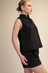 Glam Black Stand Collar Slit V-neck Sleeveless Top