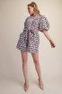 Glam Women's Ruffle Neck Puff Sleeve Romper - Pink