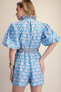 Glam Women's Ruffle Neck Puff Sleeve Romper - Blue