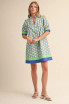 &merci Women's Vintage Floral Puff Sleeve Mini Dress - Green/Blue