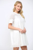 Fate Women's Off White Lace Applique Mesh Detail Pleated Hem Dress