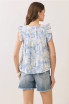 TCEC Women's Blue Floral Print Pleated Bodice Ruffle Sleeve Top