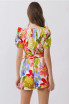 TCEC Women's Floral Print V Neckline Puff Sleeve Romper