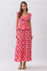 TCEC Women's Red Floral Print Smocked Bodice Ruffle Layered Top