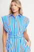 Flying Tomato Women's Ivory Blue Bistro Stripe Midi Dress