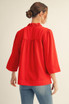 Jodifl Women's Ruffled Neck Crinkle Solid Top - Red