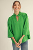 Jodifl Women's Ruffled Neck Crinkle Solid Top - Kelly Green