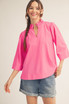 Jodifl Women's Ruffled Neck Crinkle Solid Top - Hot Pink