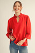 Jodifl Women's Ruffled Neck Crinkle Solid Top - Red
