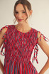 Jodifl Women's Red Detachable Sleeves Stripe Midi Dress