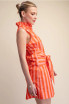 Glam Women's Ruffle Neck Sleeveless Stripe Mini Dress